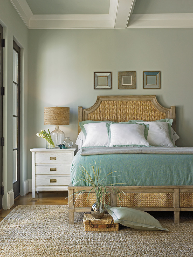 Inspiration for a large timeless master medium tone wood floor bedroom remodel in San Francisco with green walls