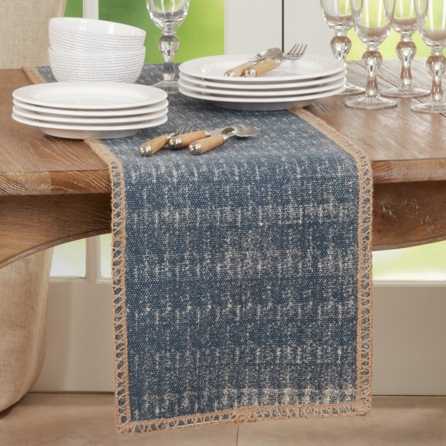 Jute Runner With Whipstitch Design, Denim - Contemporary - Table ...