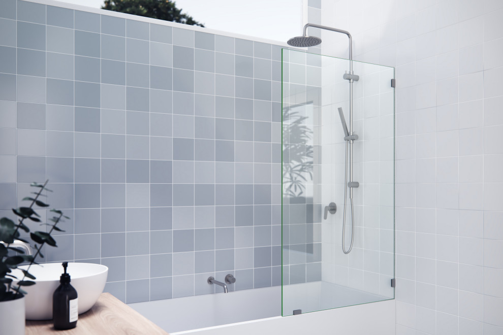 58.25"x34" Frameless Shower Bath Fixed Panel, Brushed Nickel