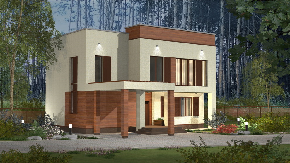 Главный фасад с вечерним освещением