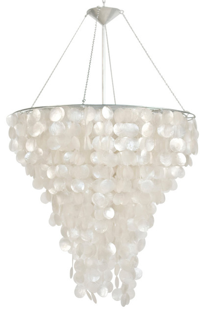 Large Round Capiz Shell Chandelier With Interior Nickel Plated Socket