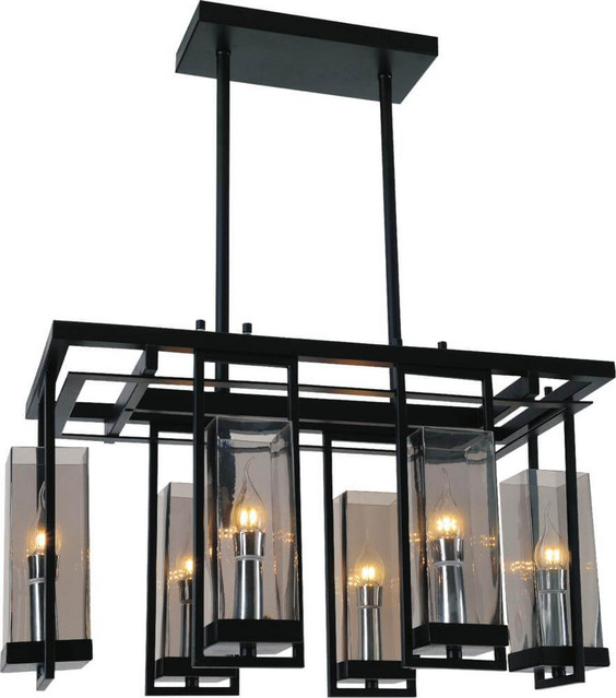 27" 6Light Rectangular Up Black Chandelier Transitional