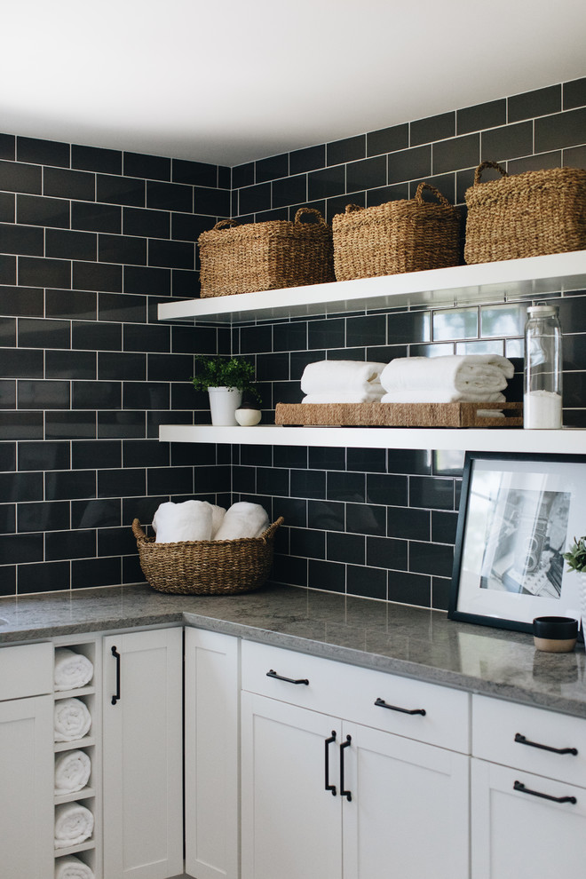 Example of a transitional laundry room design in Chicago