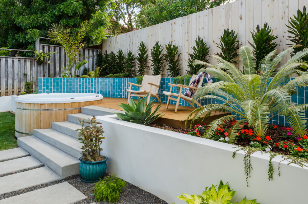 Design ideas for a large contemporary backyard deck in San Diego.