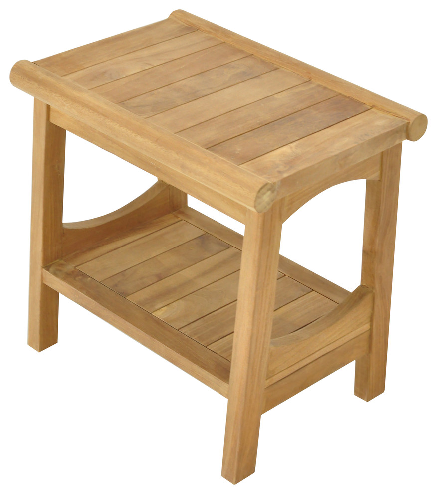 Outdoor Teak Patio Perth Shower Spa Bench With Bottom Shelf