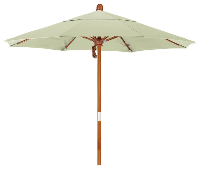 7.5 Foot Sunbrella Fabric Marenti wood market umbrella with pulley
