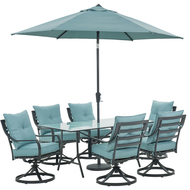 Lavallette 7Piece Dining Set, Ocean Blue Transitional Outdoor Dining Sets by Almo