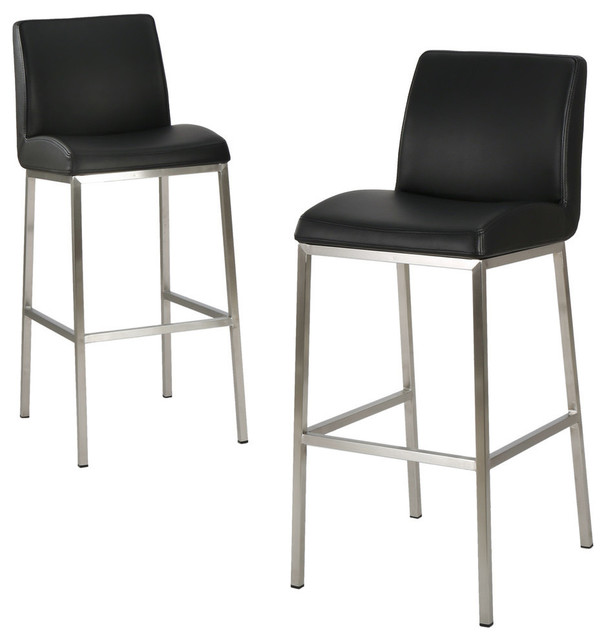 GDF Studio Jalen Black Leather Bar Stools, Set of 2