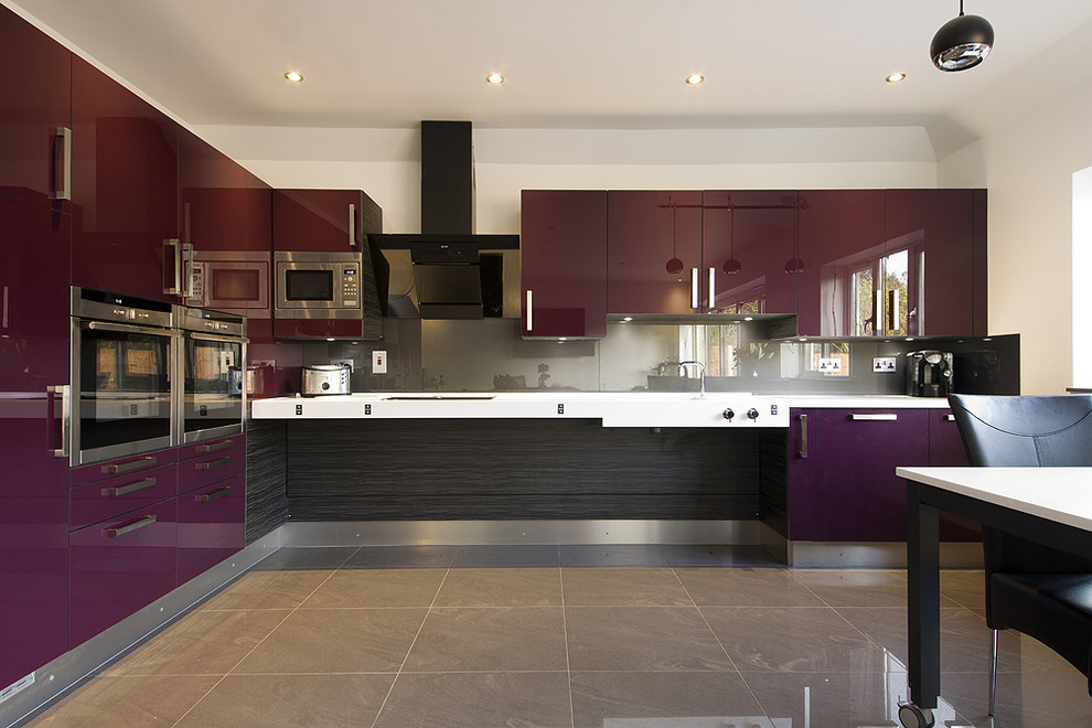 Gloss Acrylic Plum Accessible Kitchen Full View Contemporary
