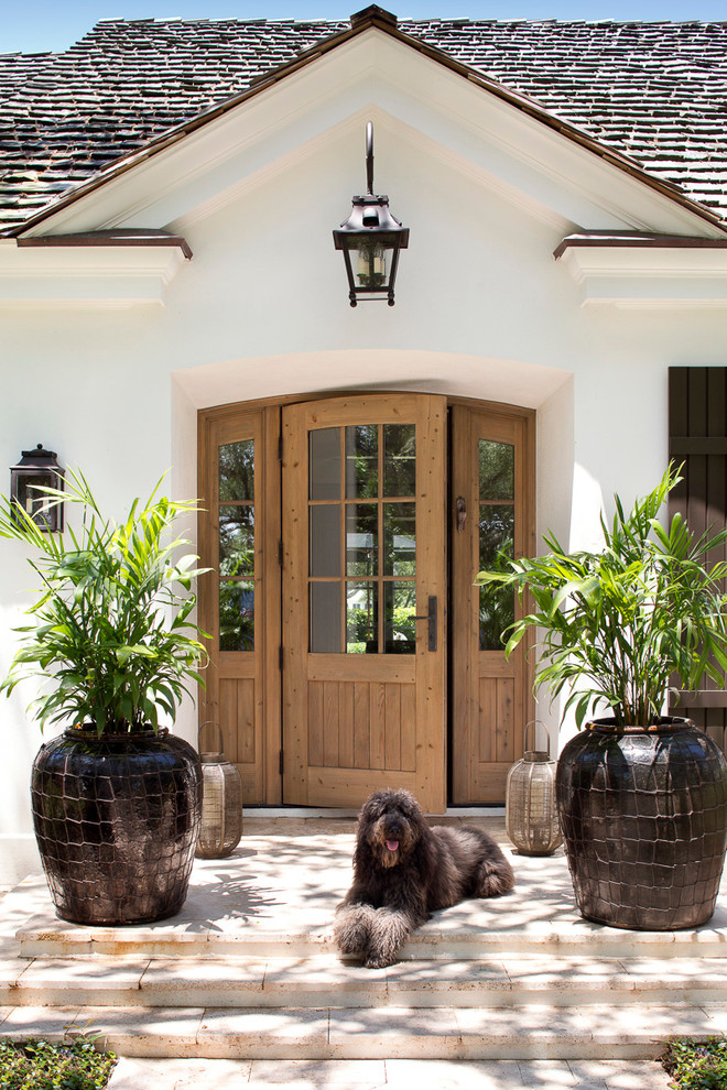 Design ideas for a large traditional front door in Miami with a single front door and a medium wood front door.