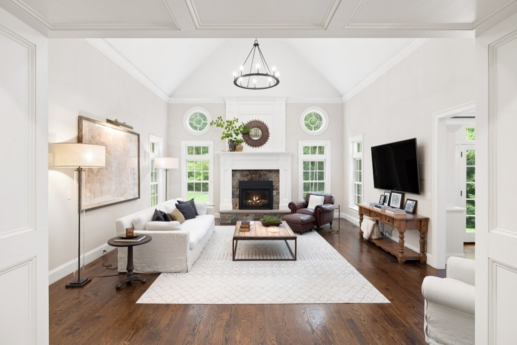 Family room with high cathedral ceiling