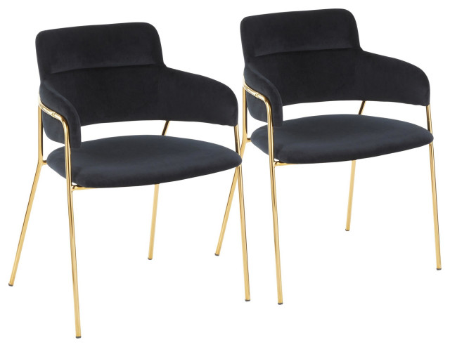 Napoli Chair, Set of 2, Gold Metal, Black Velvet