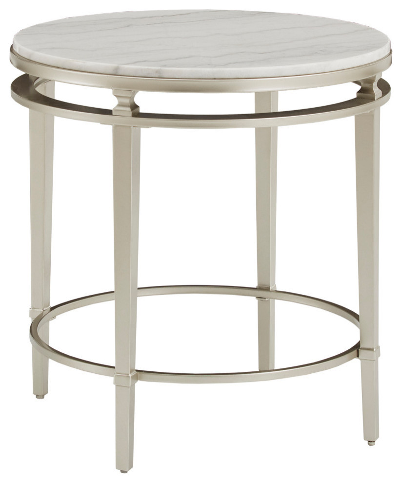 Milroy Champagne Silver Finish Round Marble Top End Table