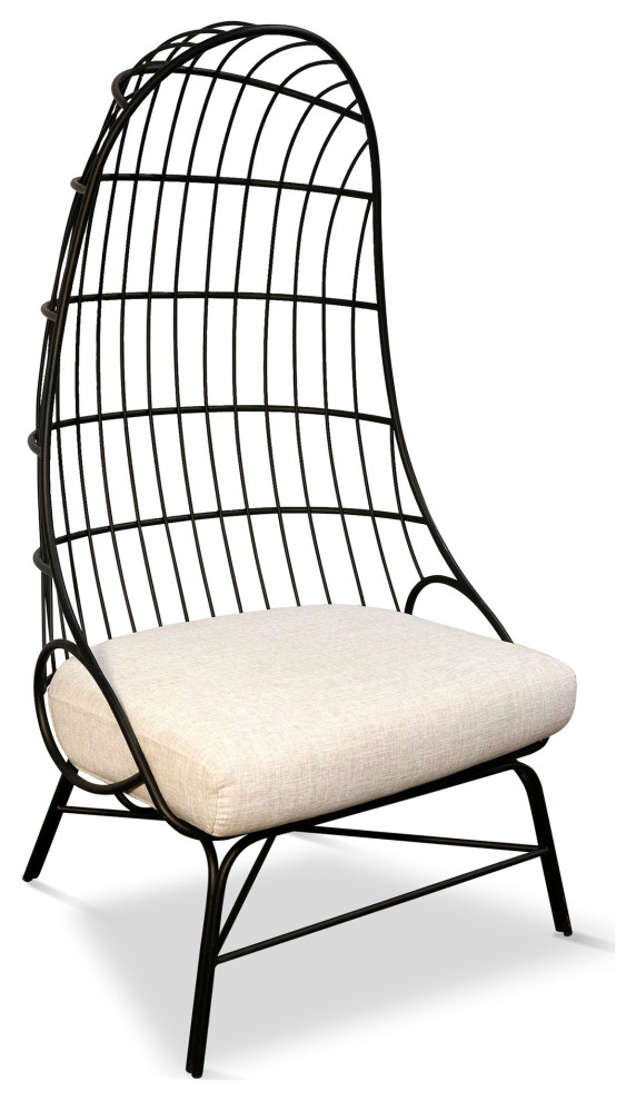 Hull Chair Black Finish Cream Linen Upholstery Industrial Armchairs