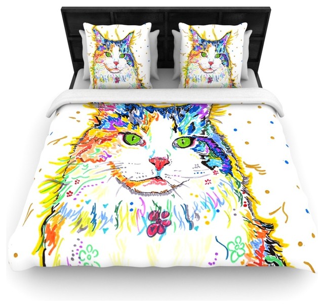Kess InHouse Rebecca Fischer "Royal" Rainbow Cat Duvet Cover