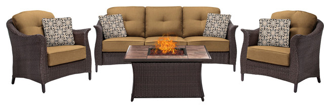 Gramercy 4 Piece Woven Fire Pit Set Country Cork Gram4pcfp Tan Tn Tropical Outdoor Lounge Sets By Virventures