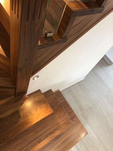 New Cutstring Staircase | Walnut & Glass | Crewe modern-staircase