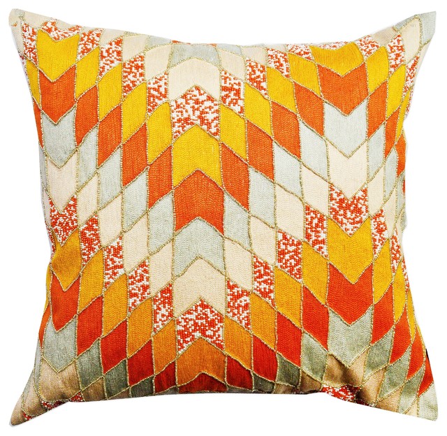 Embroidered Chevron Pillow With Removable Down Filler