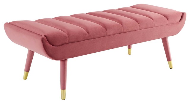 Guess Channel Tufted Velvet Accent Bench Wl 07012 Mw Pink