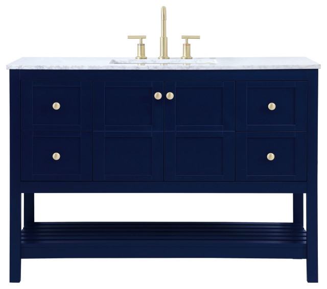 48" Single Bathroom Vanity, Blue Transitional Bathroom Vanities And