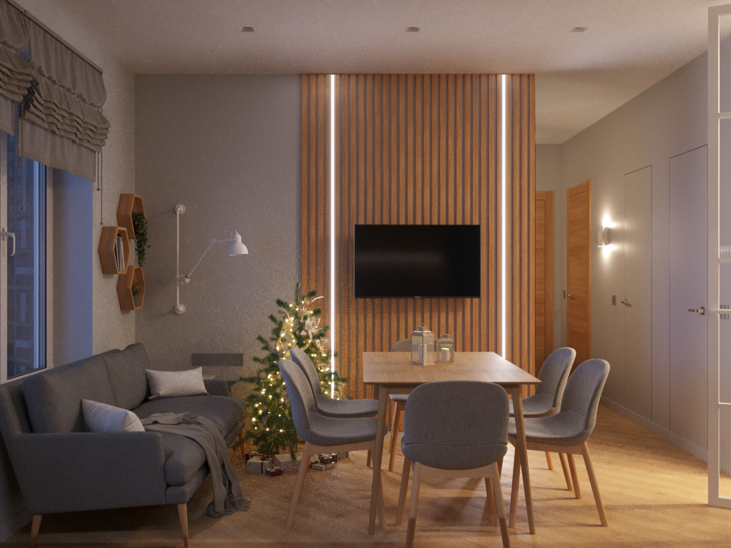 Кухня с вечерним освещением