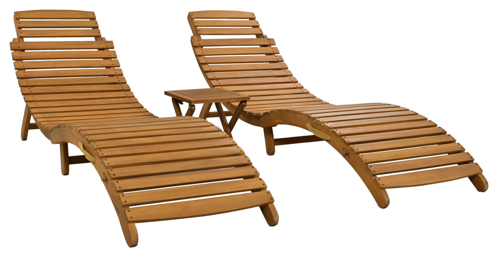 3 Pieces Outdoor Patio Chaise Lounge Set with Two Extended Chaises
