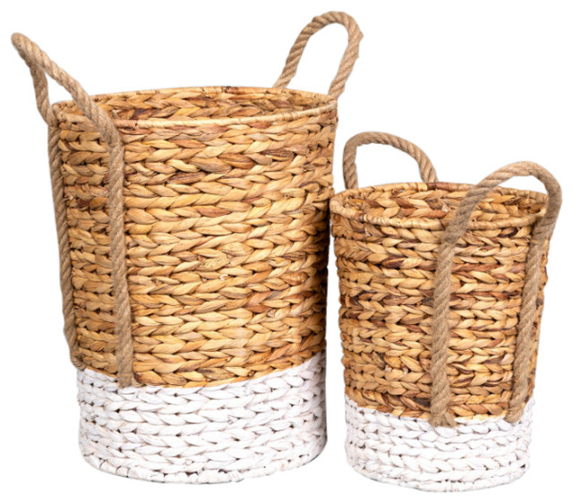 Water Hyacinth Baskets, Set of 2 Beach Style Baskets by Stratton