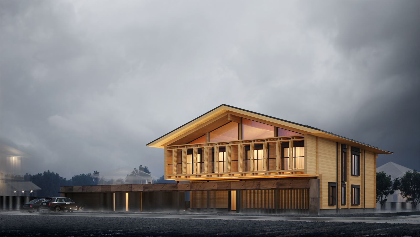 Индивидуальный жилой комплекс из дерева, камня и стекла / 650 м.кв