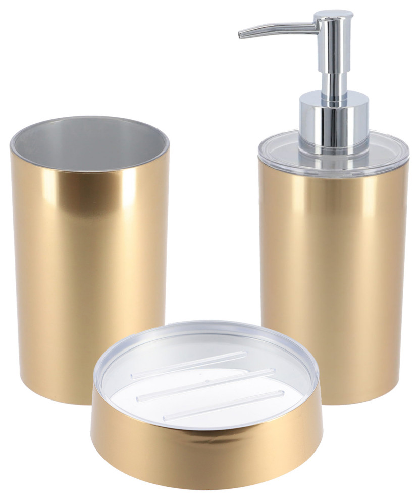Gold Bath Accessory Set 3Pieces Contemporary Bathroom Accessory