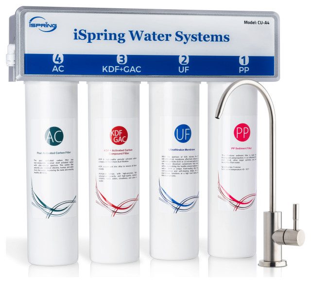 iSpring CU-A4 4-Stage Ultrafiltration Water System, Brushed Nickel Faucet