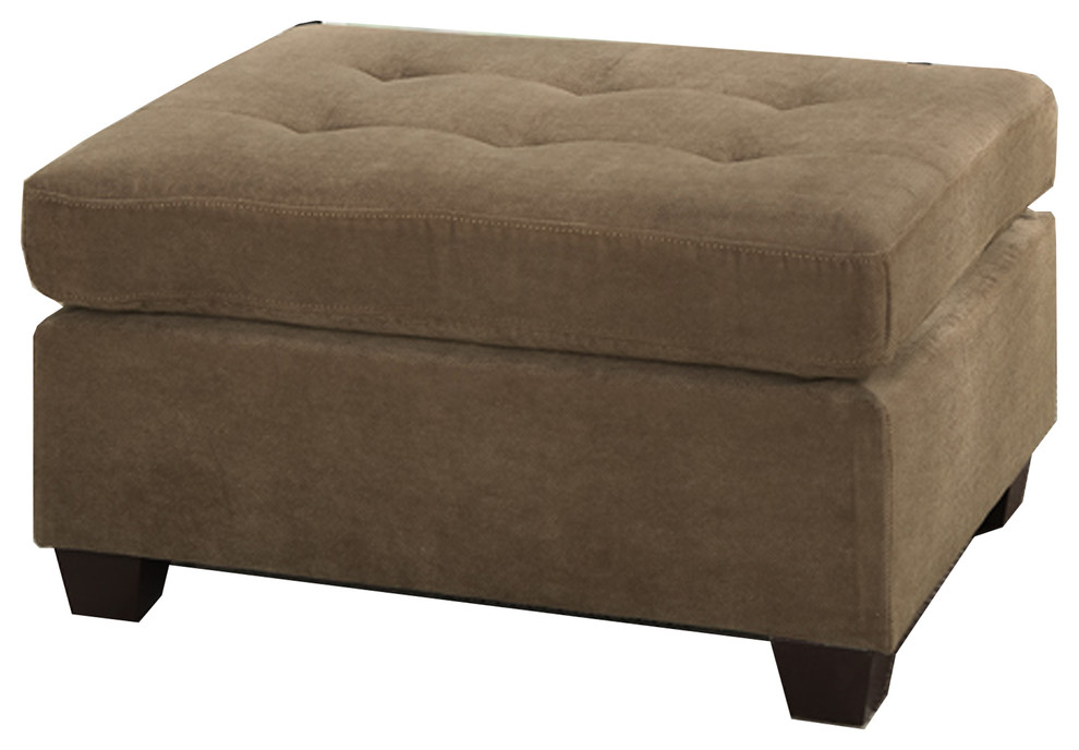 Cocktail Ottoman In Light Brown Waffle Suede Fabric Transitional