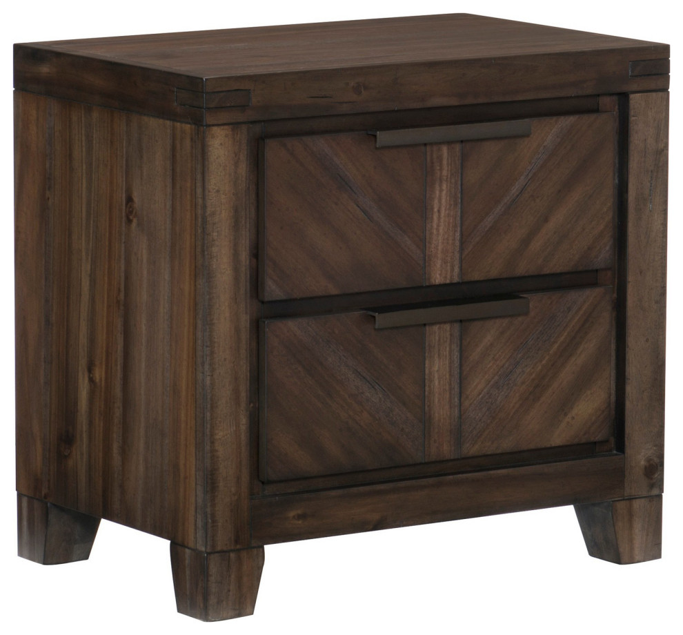 2 Drawer Wooden Nightstand with Antique Handles and Chamfered Feet