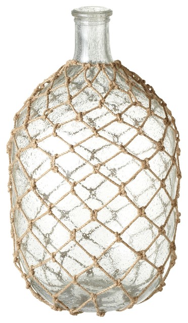 Cbk Glass Oversized Clear Bubble Glass Jug With Rope Netting