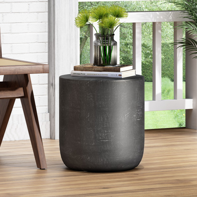 Akin Outdoor Lightweight Concrete Side Table, Matte Black - Industrial ...