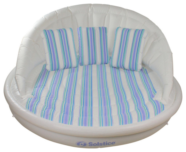 70" Inflatable White and Blue Striped Floating Swimming Pool Sofa Lounge Raft