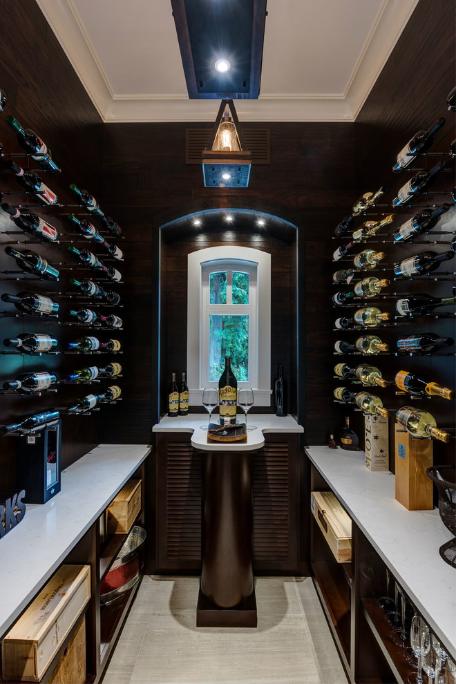 Inspiration for a small contemporary wine cellar in Vancouver with storage racks.