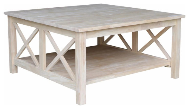 Traditional Unfinished Square Coffee Table with X-Shaped Sides and ...
