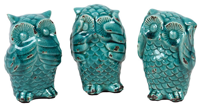 Ceramic Owl Set Of Three Antique Depicting The Mystic Apes Ceramic Owl Set Of Three Antique Depicting The Mystic Apes Decorative Objects And Figurines By Gwg Outlet