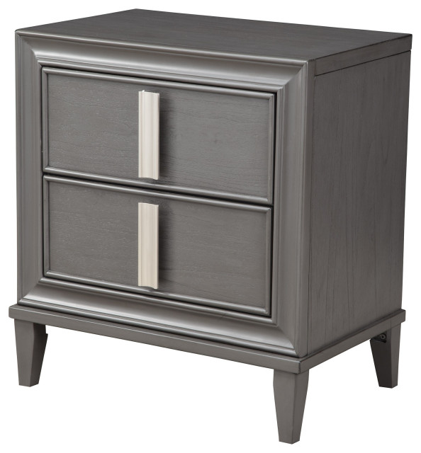 Dark Grey Contemporary 2 Drawer Nightstand, 28.5" Hx27" Wx17.5" D