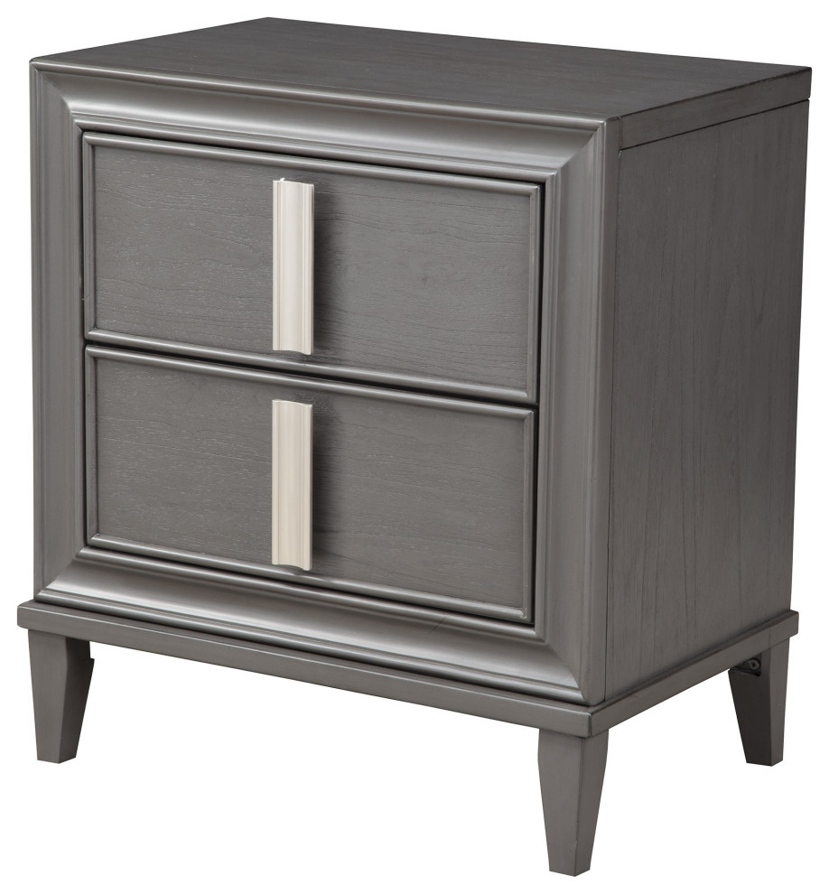 Dark Gray Contemporary 2 Drawer Nightstand Transitional Nightstands