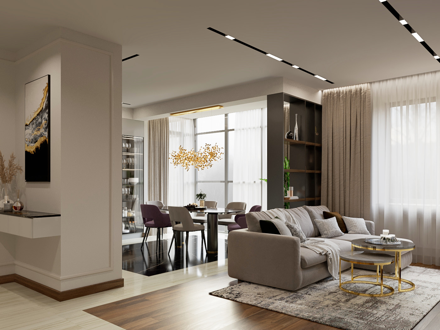 Современная городская квартира с панорамным остеклением в стиле ар-деко