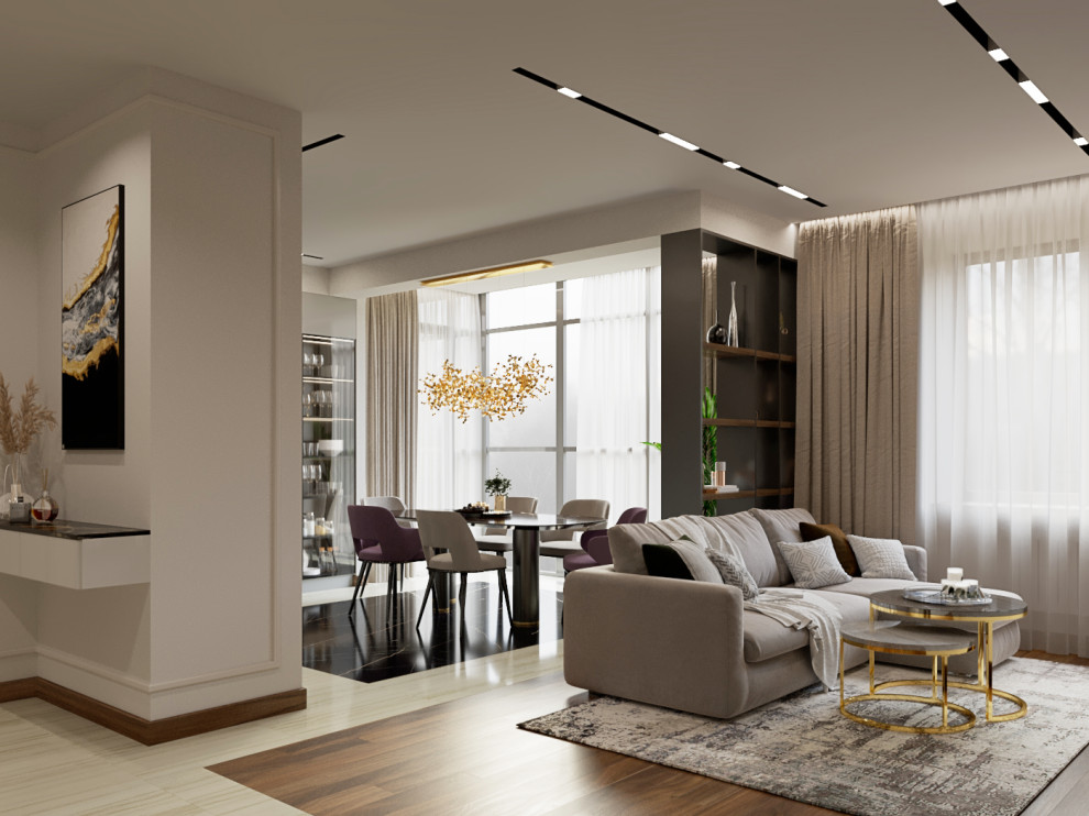 Современная городская квартира с панорамным остеклением в стиле ар-деко