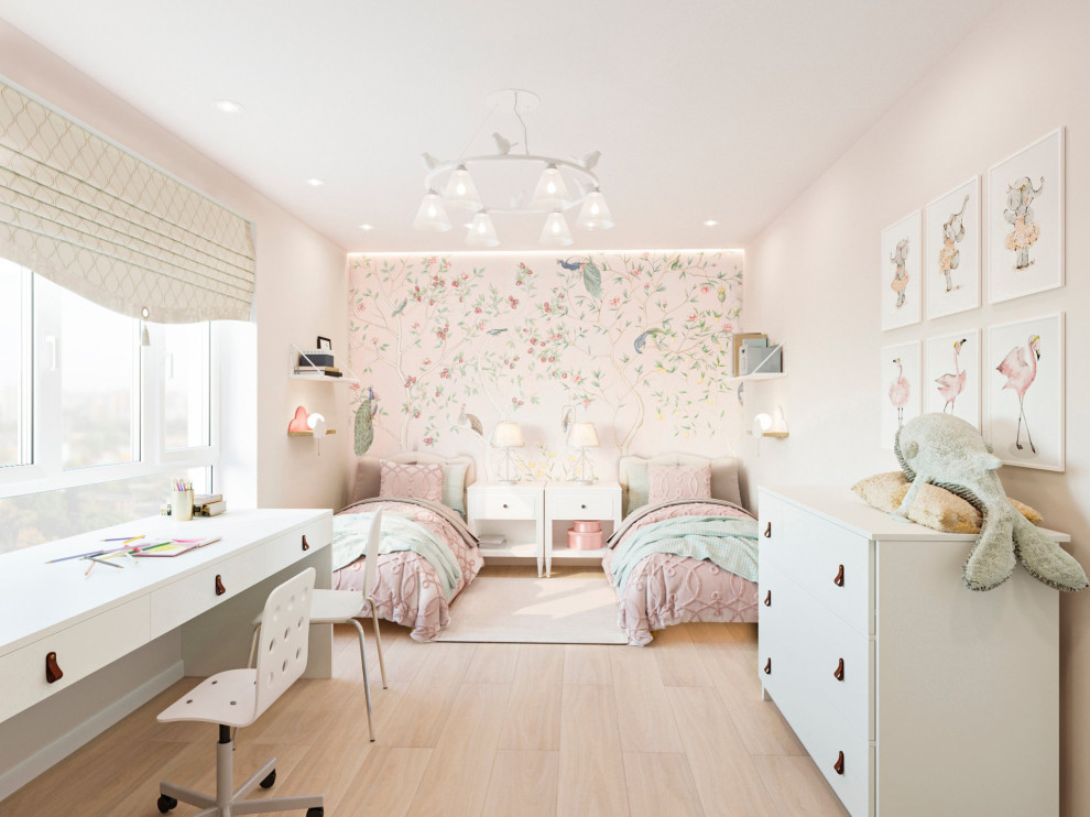 Aménagement d'une petite chambre de fille de 4 à 10 ans contemporaine.