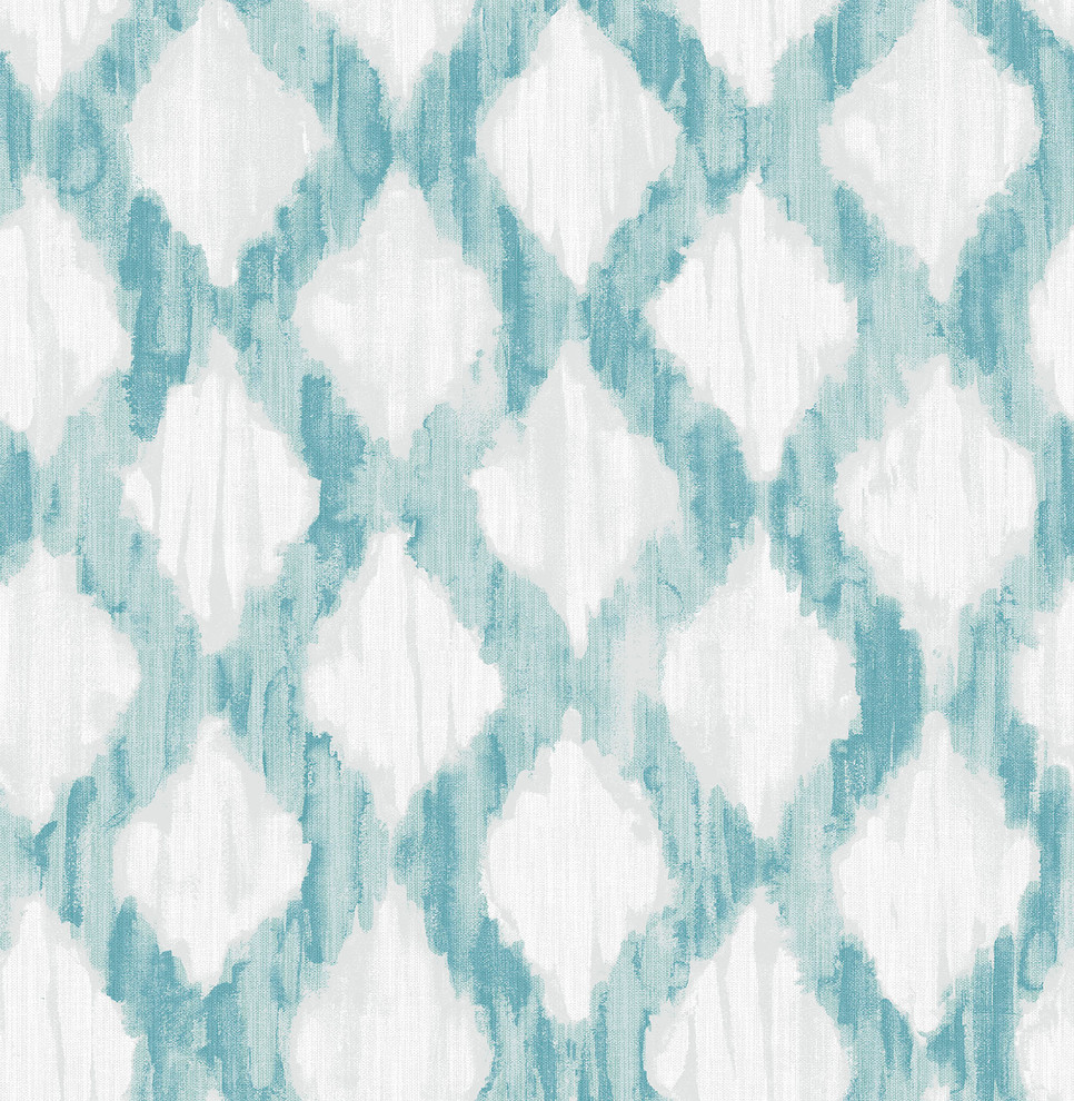 NU2923 Floating Trellis Peel & Stick Wallpaper in Teal Blue Off White