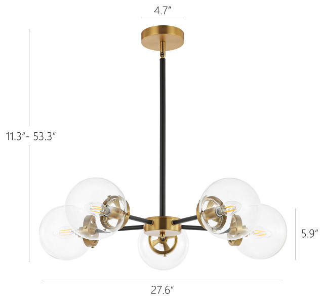 5-Light Modern Sputnik Chandelier With Glass Globe Shades - Midcentury ...