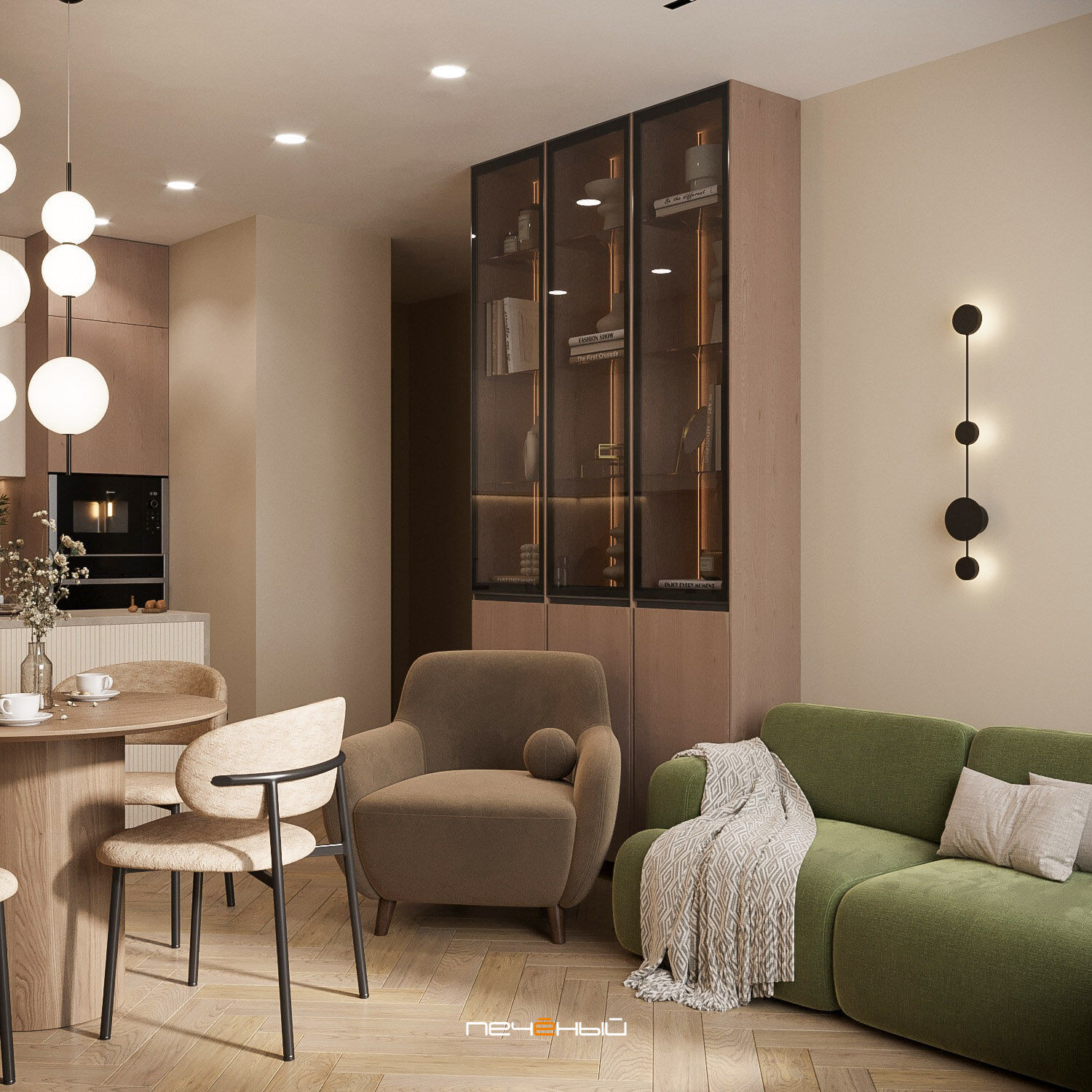 2025 Дизайн 1-комн. квартиры 44 м² в современном стиле, Москва, ЖК Vangarden