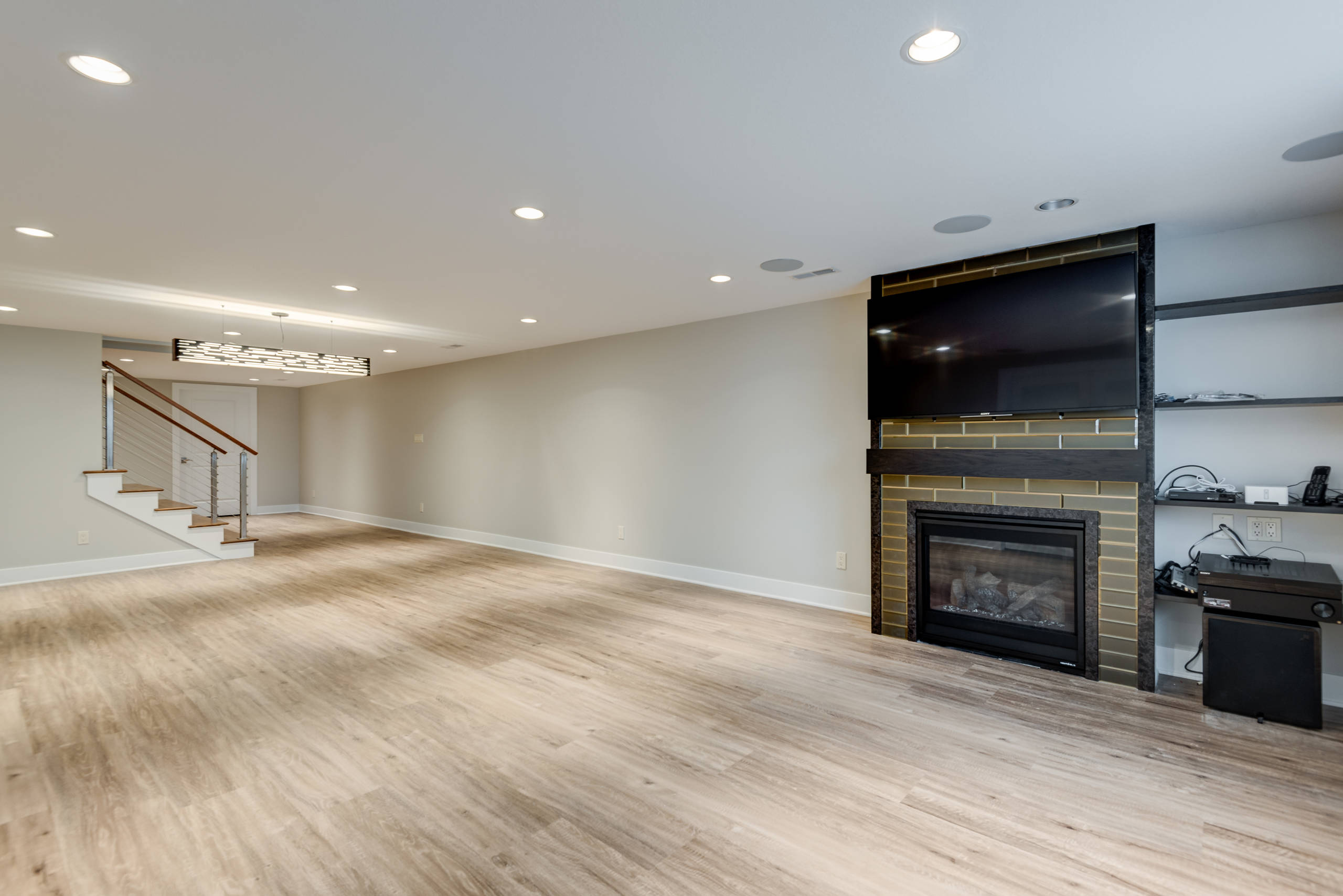 Transitional Modern Basement with Guest Bedroom Paxton