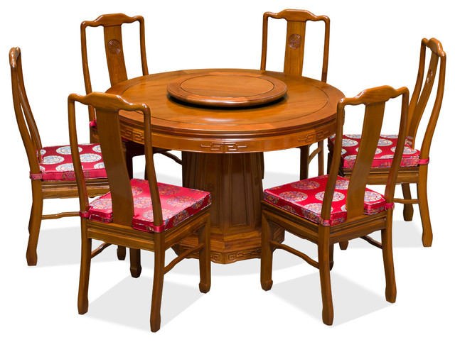 Chinese Rosewood Round Dining Table Set With 6 Chairs Asian Chinese Rosewood Round Dining Table Set With 6 Chairs