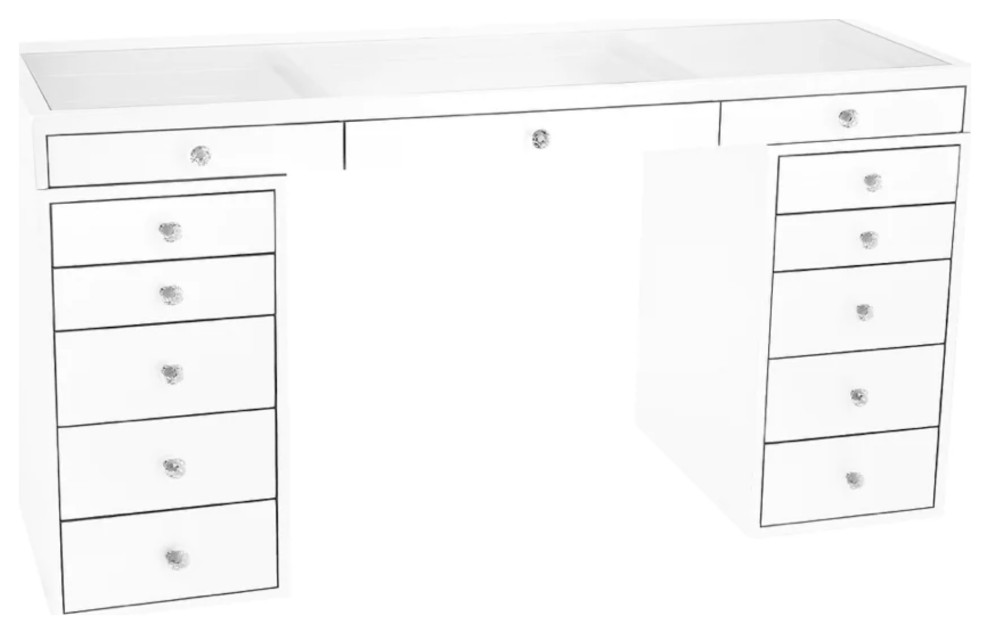 Slaystation Pro Premium Makeup Desk with Drawer and Crystal Knobs
