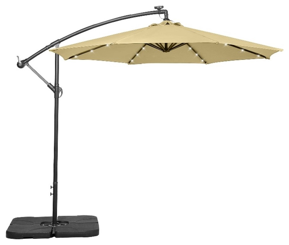 Westlake 10 Ft Solar LED Cantilever Patio Umbrella with 4Piece Base
